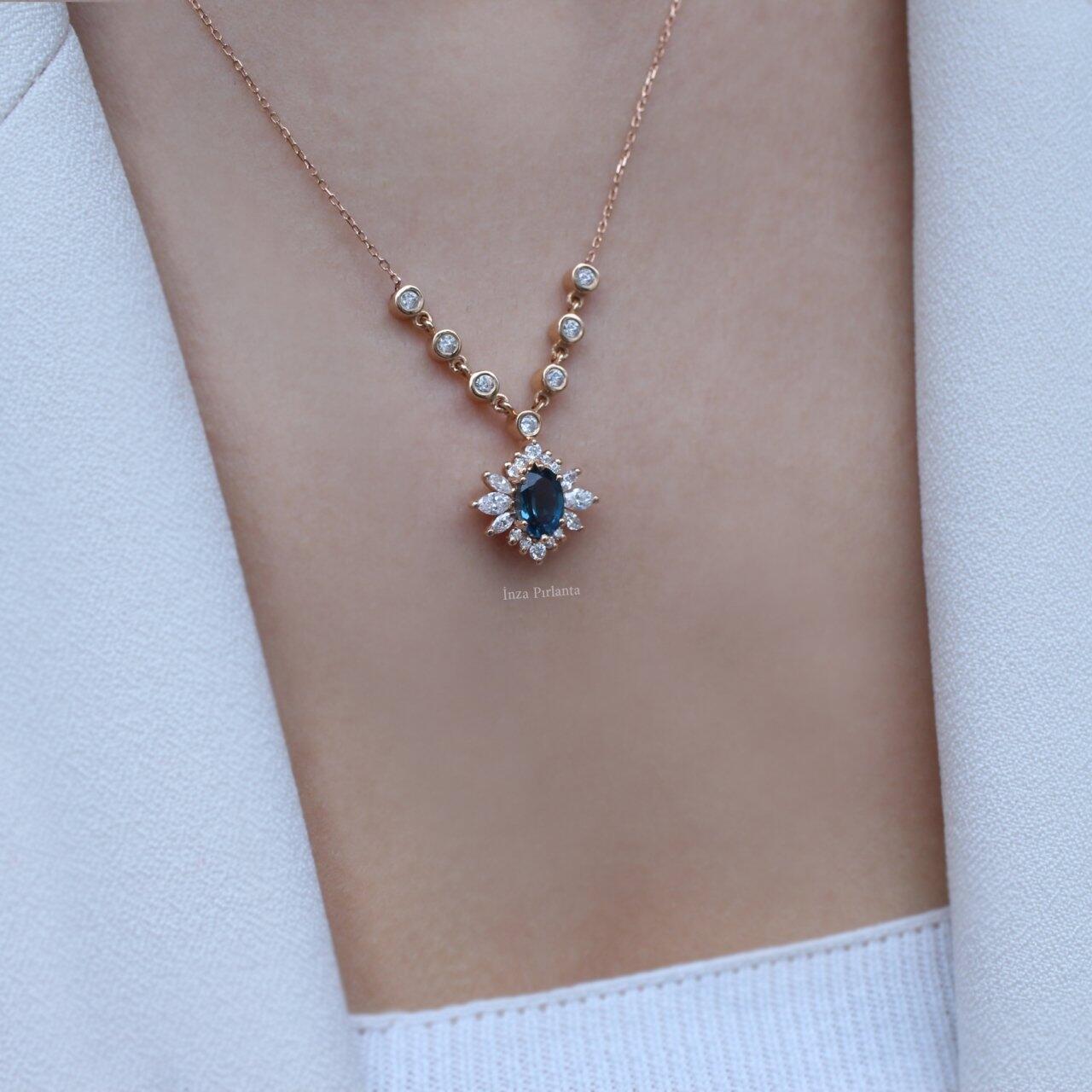 Vintage Artemis London Blue & Pırlanta Kolye