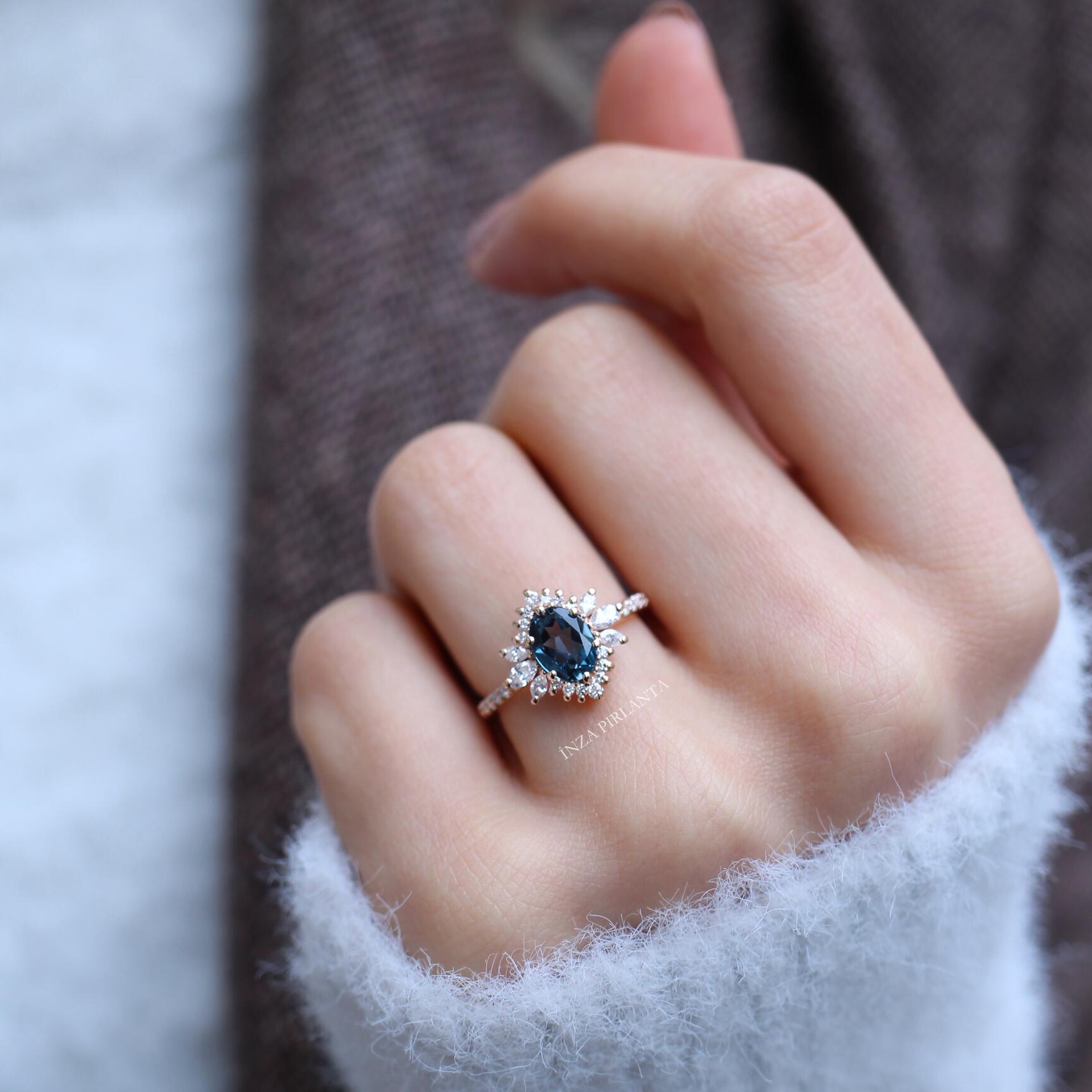 Vintage  Artemis London Blue & Pırlanta Yüzük