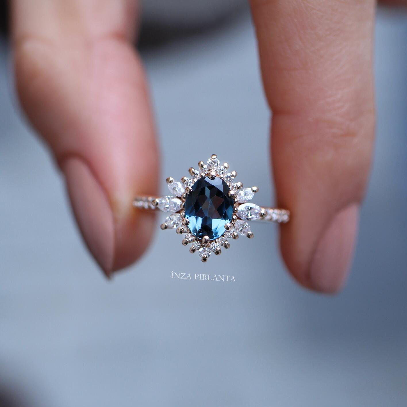 Vintage  Artemis London Blue & Pırlanta Yüzük