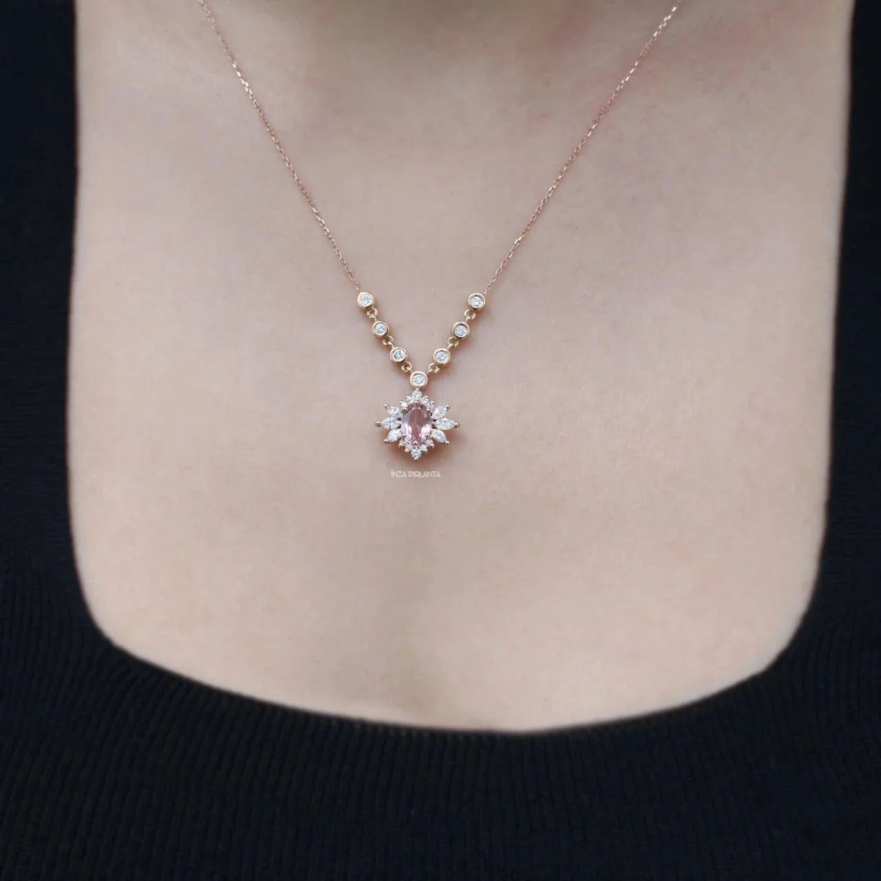 Vintage Artemis Morganite & Pırlanta Kolye