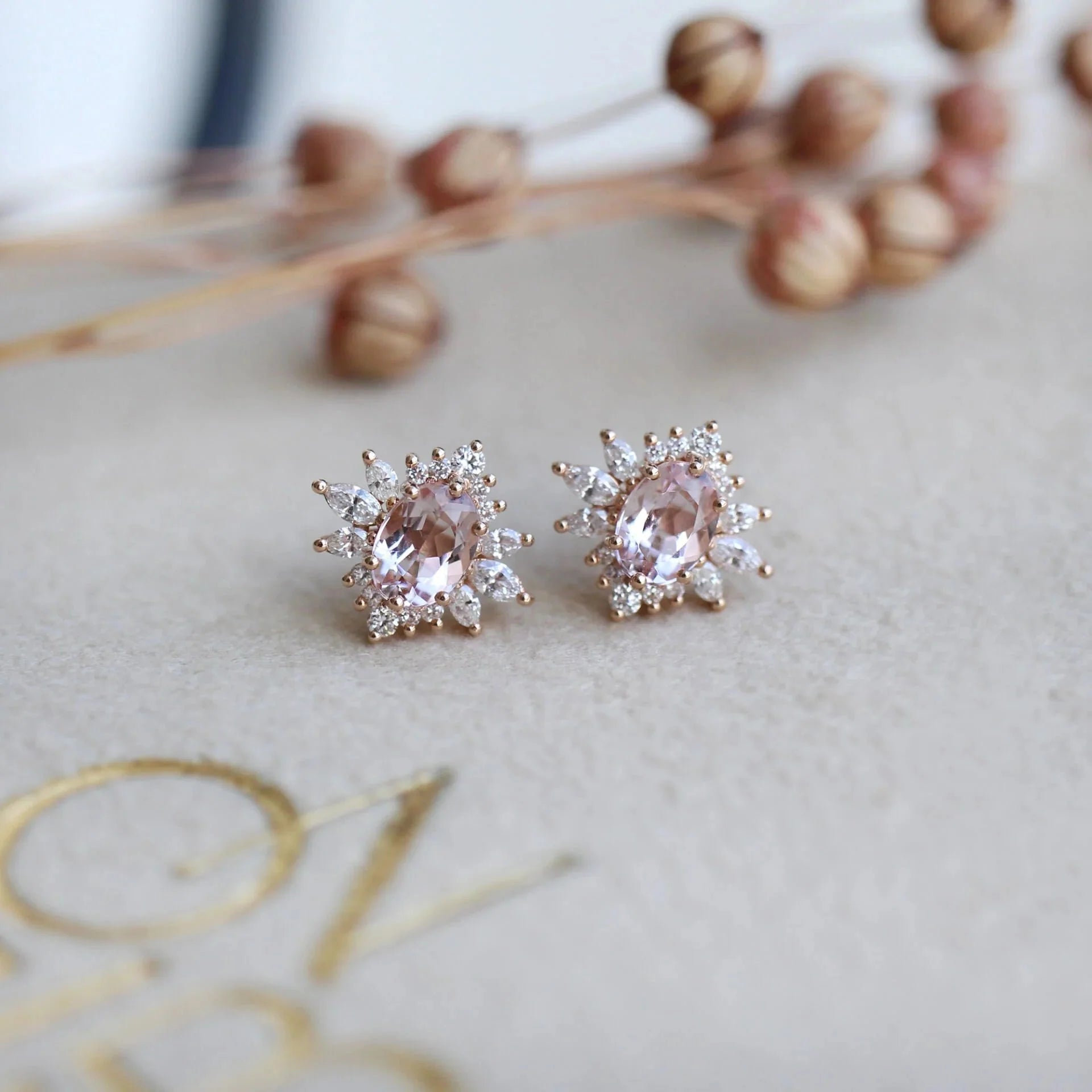 Vintage Artemis Morganite & Pırlanta Küpe
