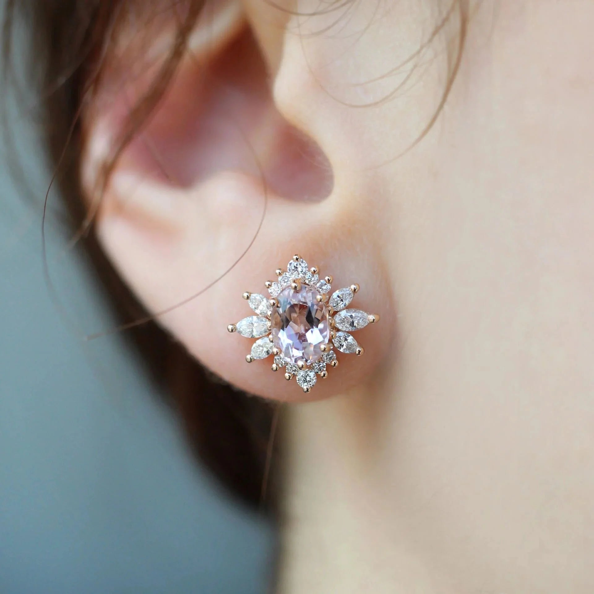 Vintage Artemis Morganite & Pırlanta Küpe