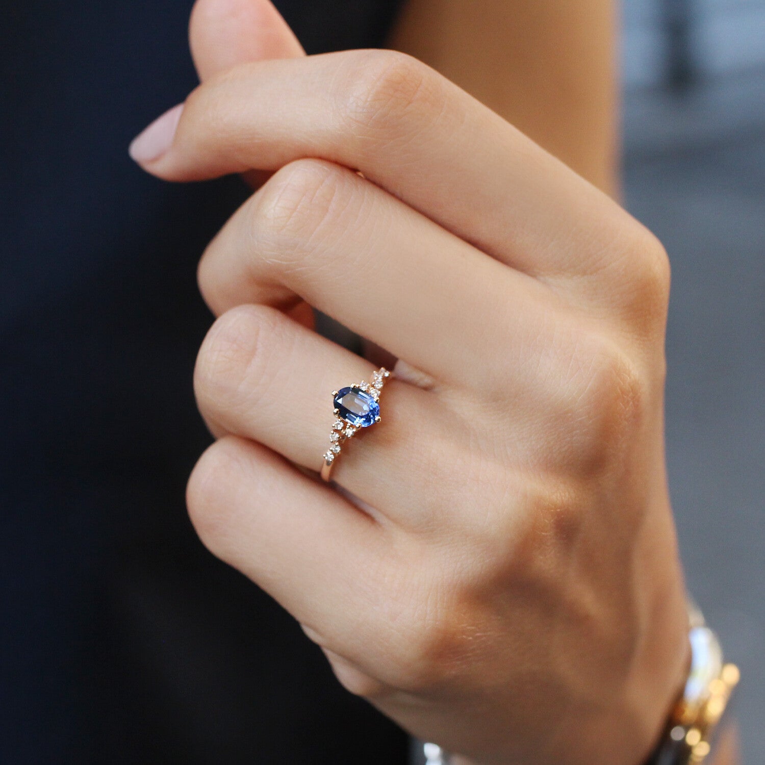 Vintage Asimetri Pırlanta & Blue Topaz Yüzük