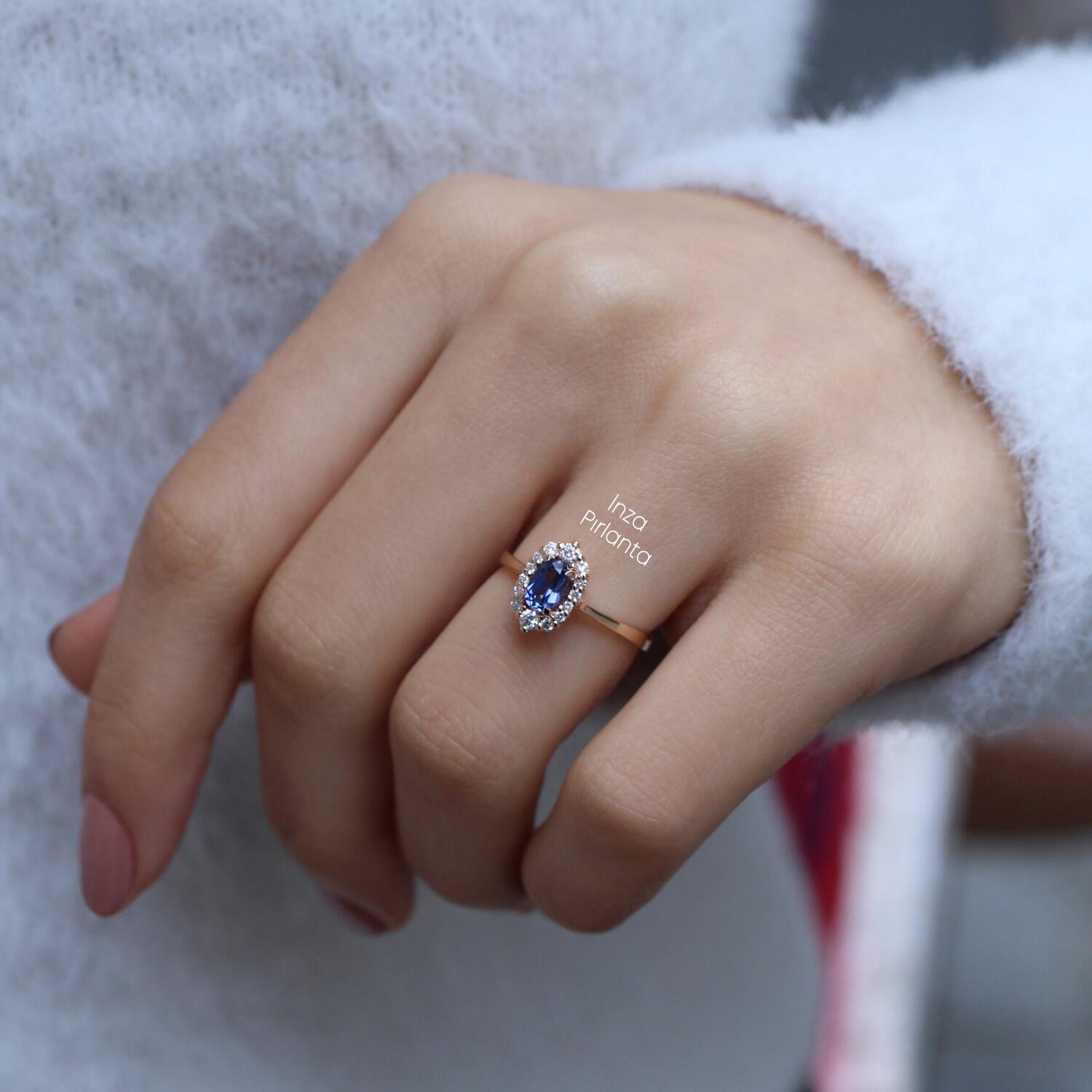 Vintage Blue Topaz & Pırlanta Yüzük