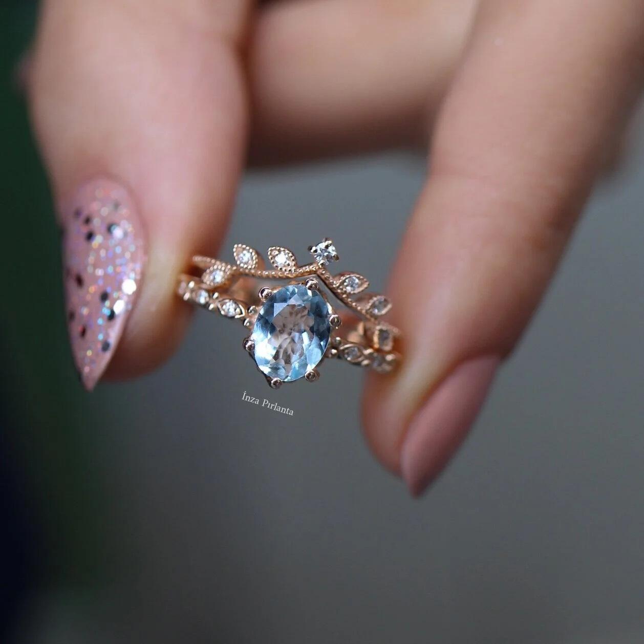 Vintage Dal & Aquamarine Pırlanta Yüzük