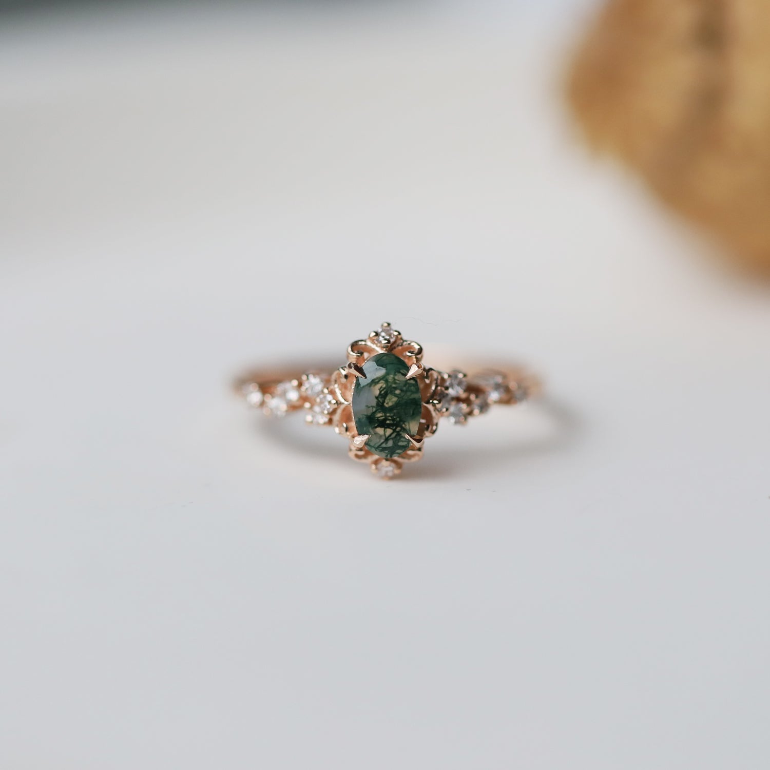 Vintage Emma Moss Agate & Asimetri Pırlanta Yüzük