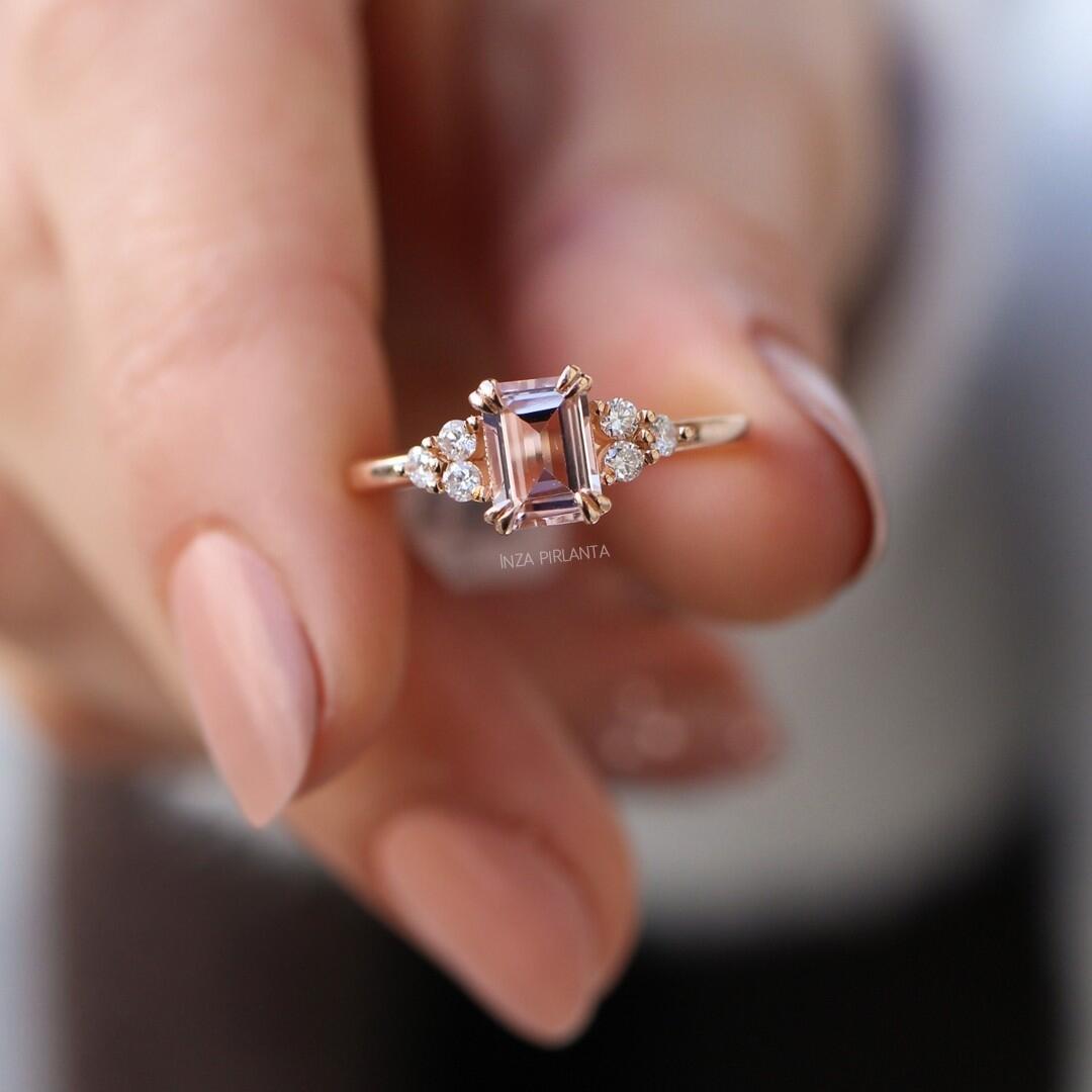 Vintage Lily Morganite & Pırlanta Yüzük