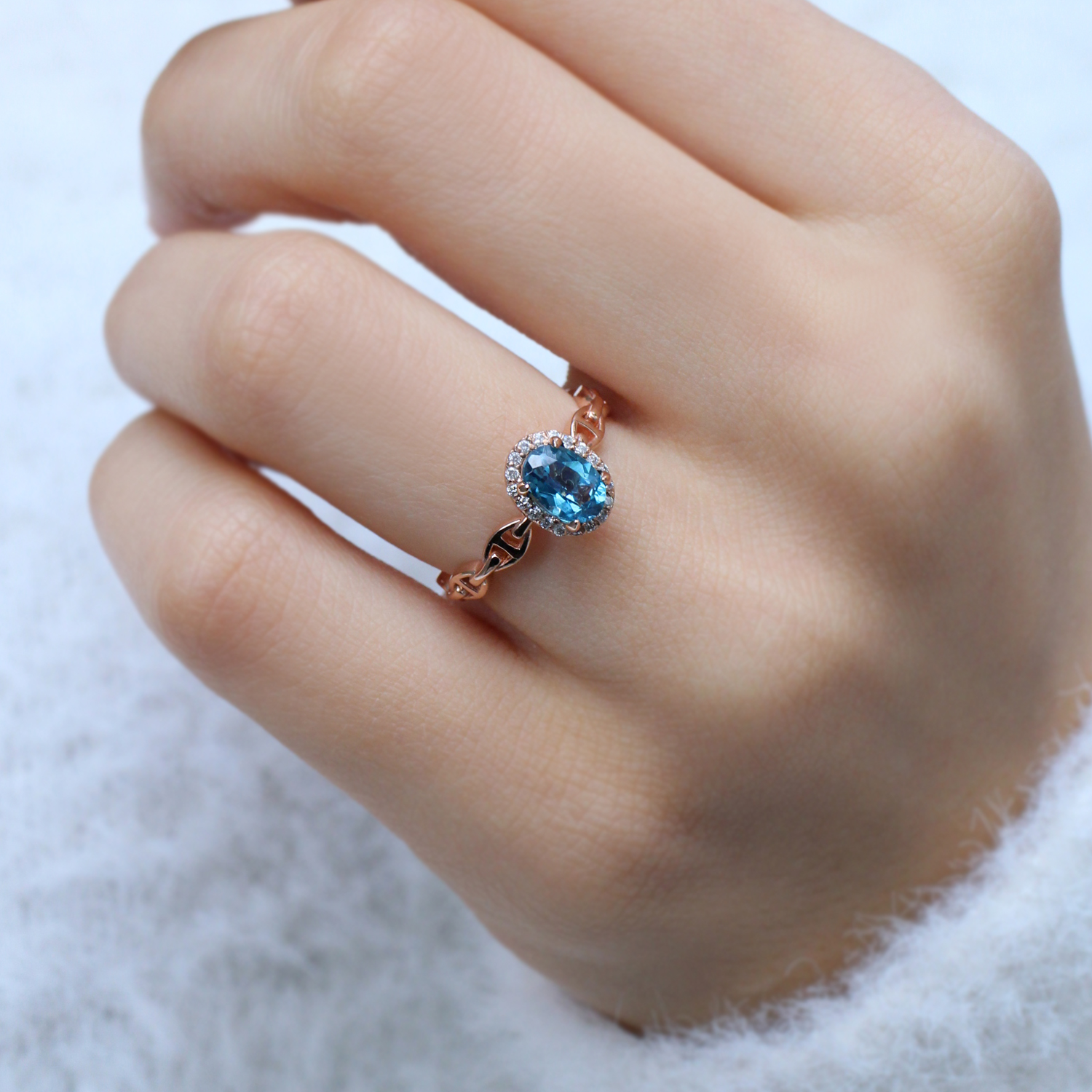 Vintage London Blue & Pırlanta Yüzük