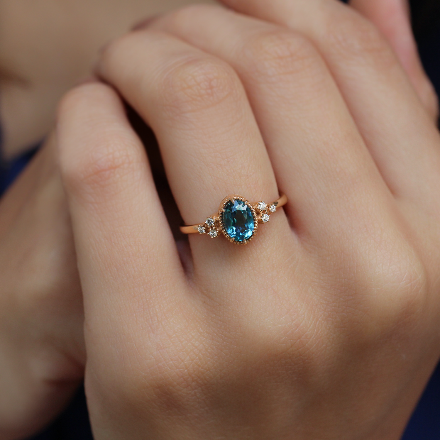 Vintage London Blue & Pırlanta Yüzük