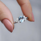 Vintage Lotus Aquamarine & Pırlanta Yüzük