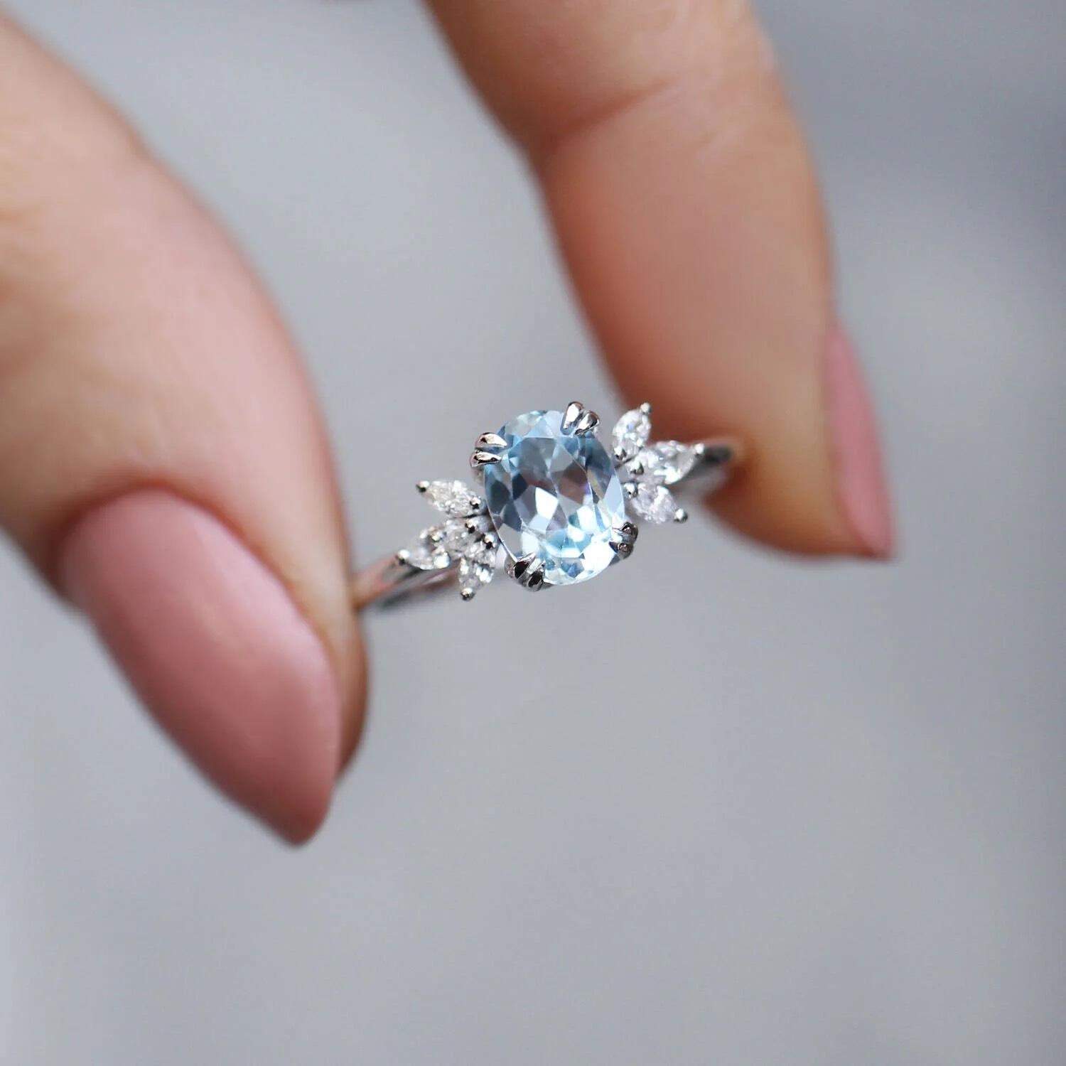 Vintage Lotus Aquamarine & Pırlanta Yüzük