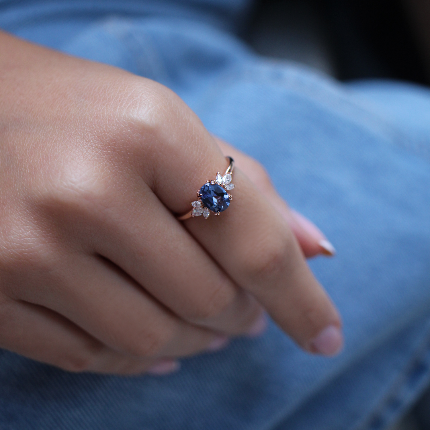 Vintage Lotus Blue Topaz & Pırlanta Yüzük