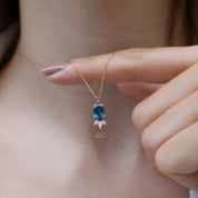 Vintage Lotus London Blue & Pırlanta Kolye