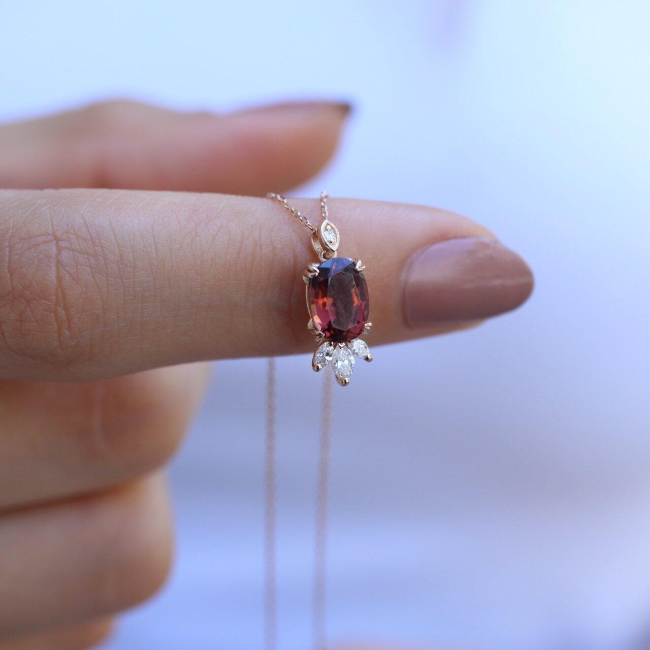 Vintage Lotus Pembe Turmalin & Pırlanta Kolye