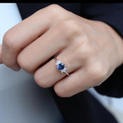 Vintage Mini Lotus Blue Topaz & Pırlanta Yüzük