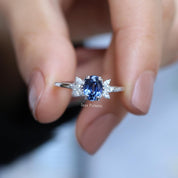 Vintage Mini Lotus Blue Topaz & Pırlanta Yüzük