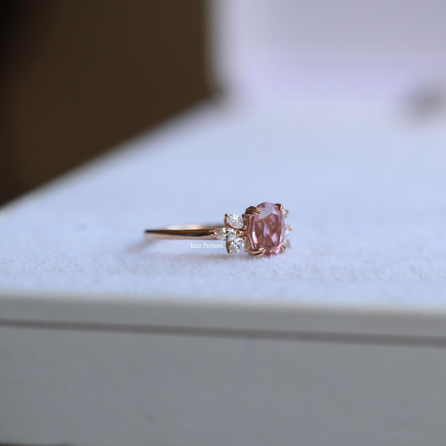 Vintage Lotus Morganite & Pırlanta Yüzük