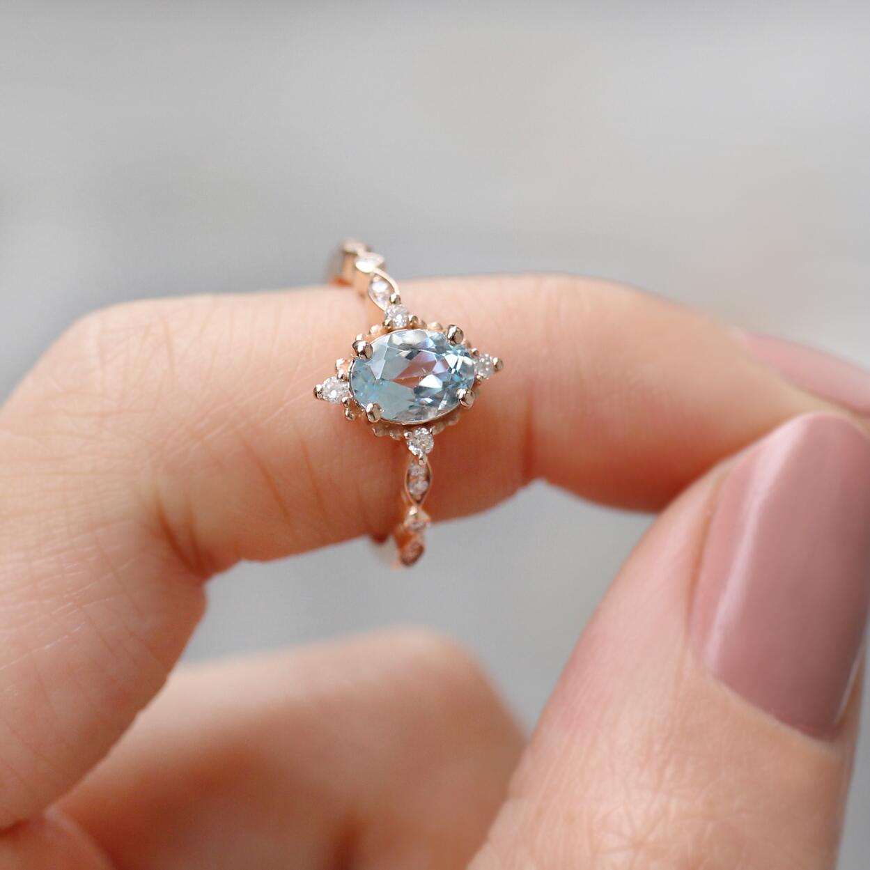 Vintage Mini Selius Blue Topaz & Pırlanta Yüzük