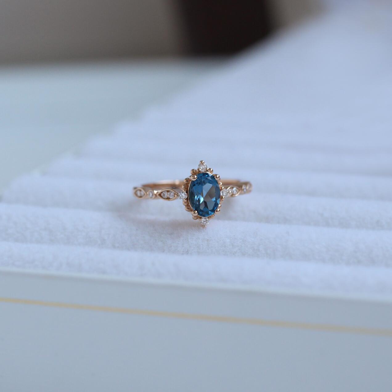 Vintage Mini Selius London Blue & Pırlanta Yüzük