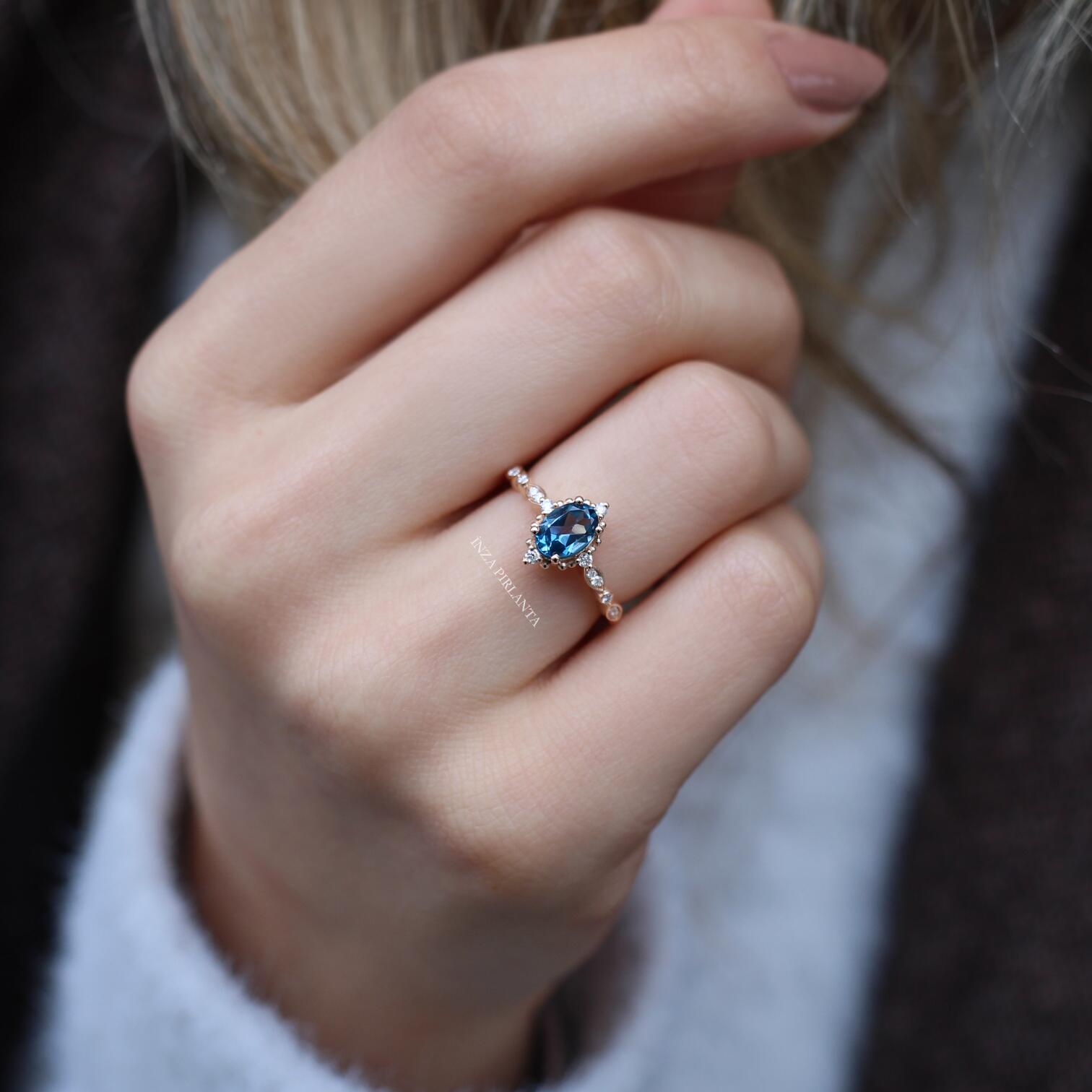 Vintage Mini Selius London Blue & Pırlanta Yüzük