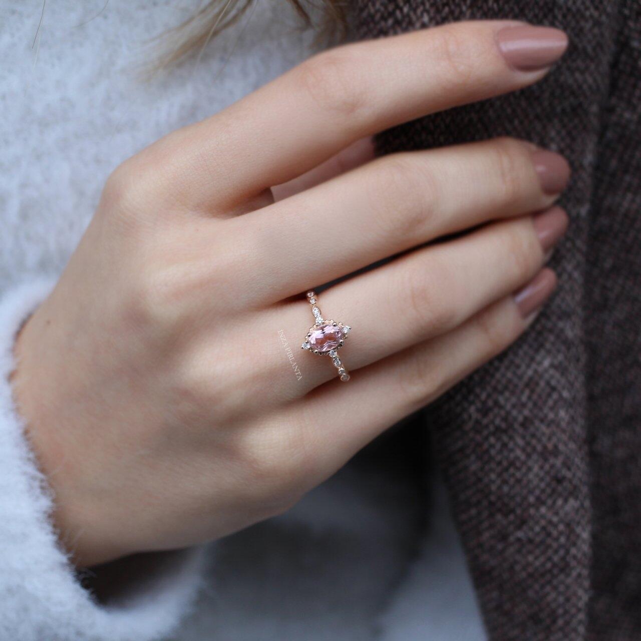 Vintage Mini Selius Morganite & Pırlanta Yüzük