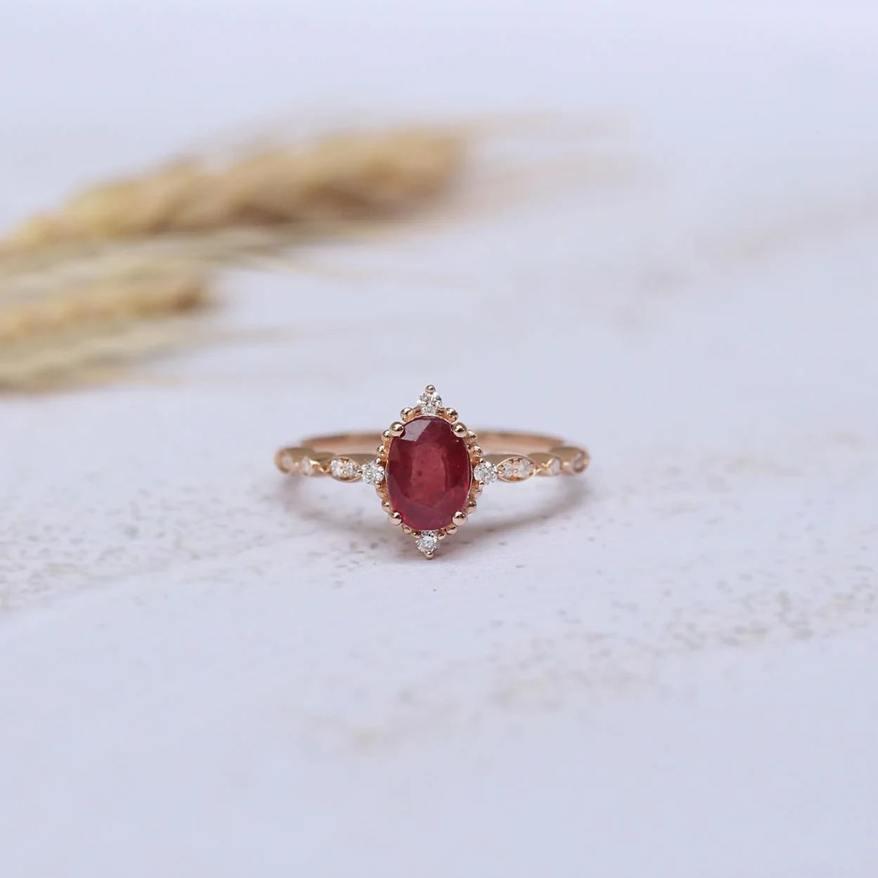 Vintage Mini Selius Yakut & Pırlanta Yüzük