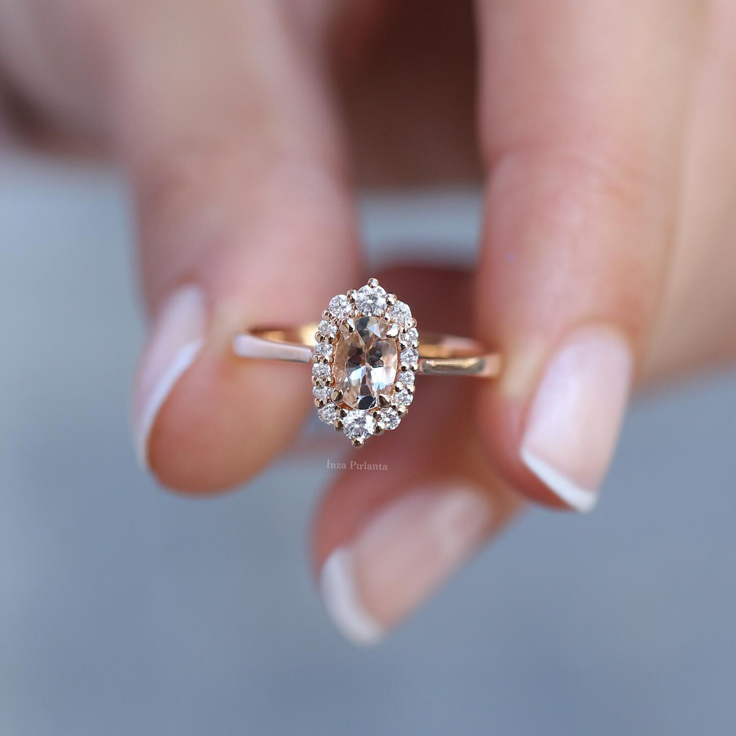 Vintage Özel Tasarım Morganite & Pırlanta Yüzük