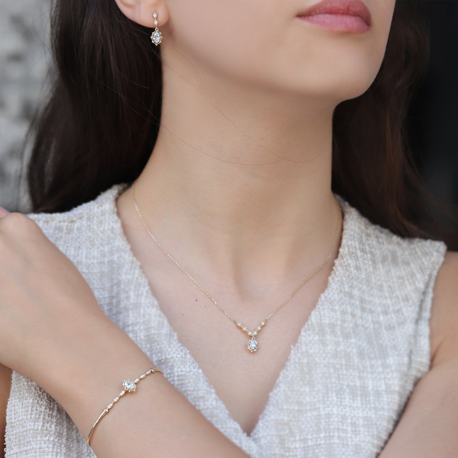 Vintage Özel Tasarım Aria Pırlanta & Beyaz Topaz Set