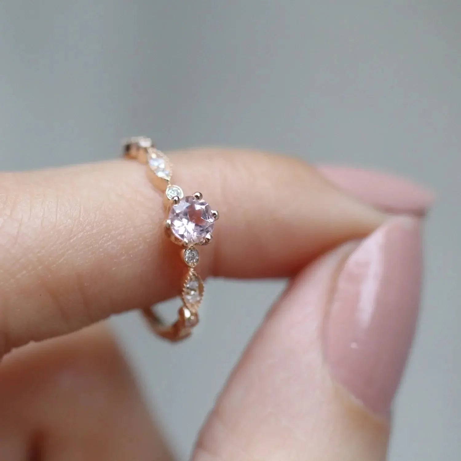 Vintage Özel Tasarım Morganite & Pırlanta Yüzük