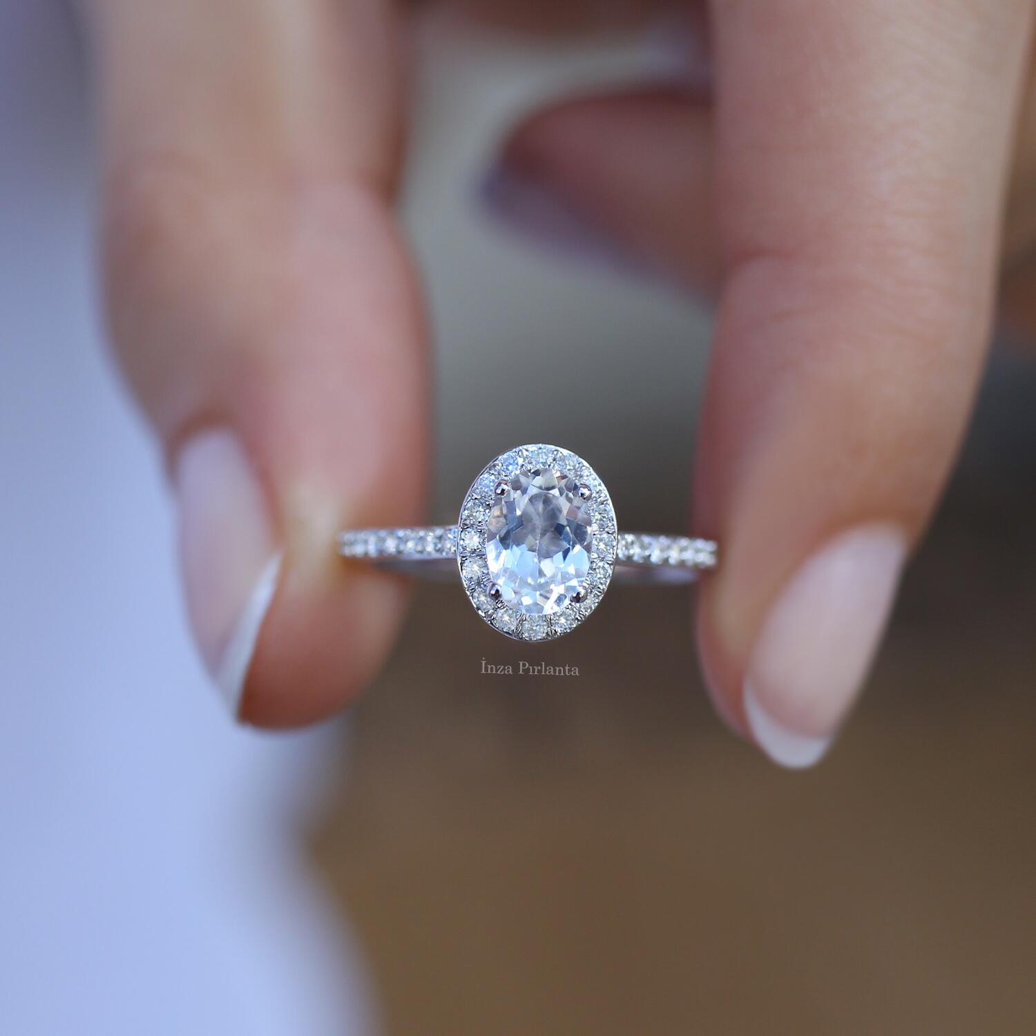 Vintage Beyaz Topaz & Pırlanta Yüzük