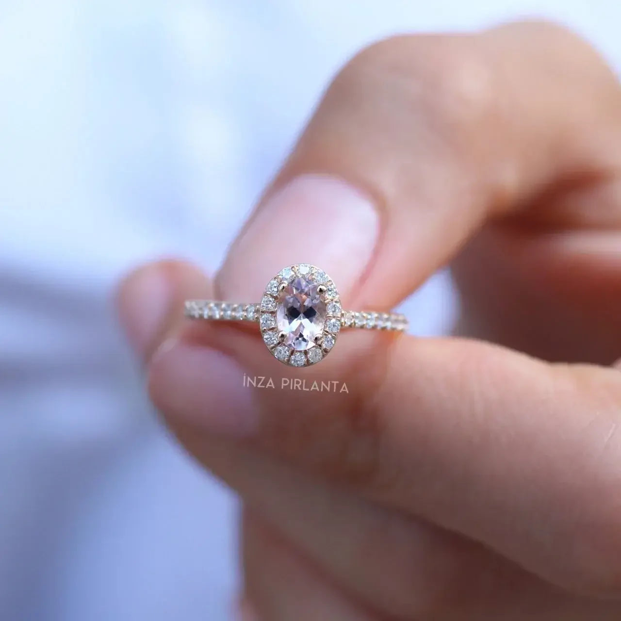 Vintage Oval Morganite & Pırlanta Tektaş Yüzük