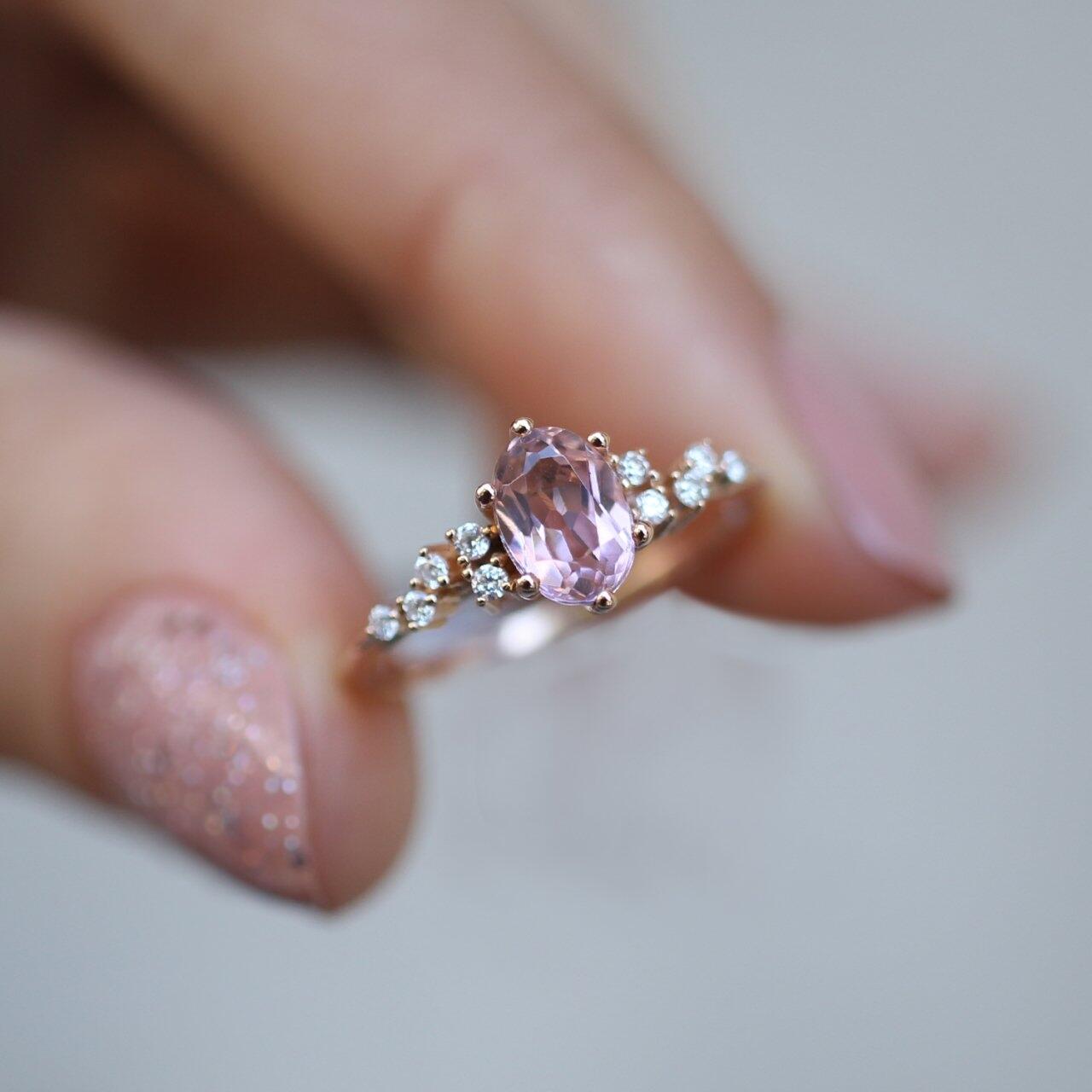 Vintage Özel Tasarım Asimetri Pırlanta & Morganite Yüzük