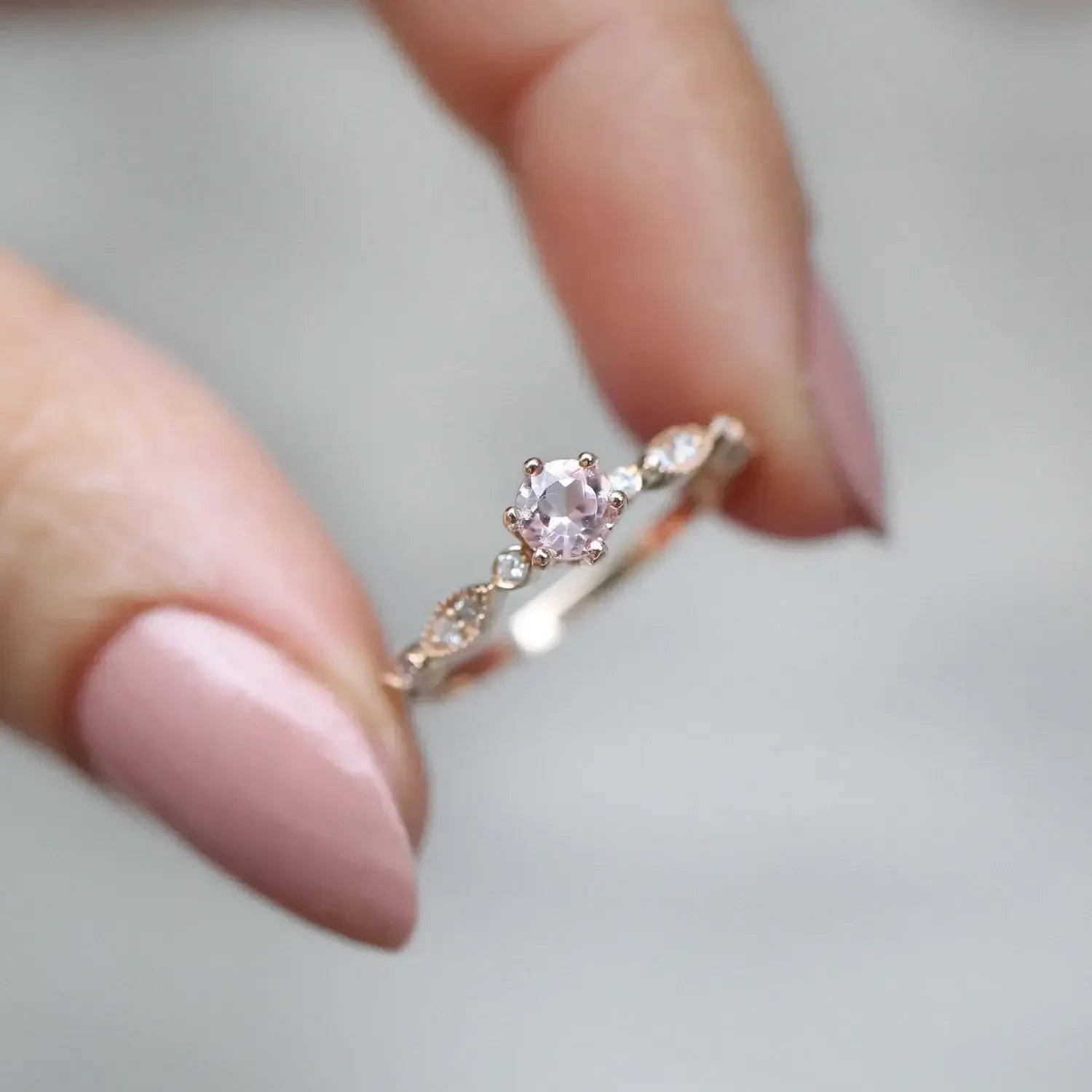 Vintage Özel Tasarım Morganite & Pırlanta Yüzük