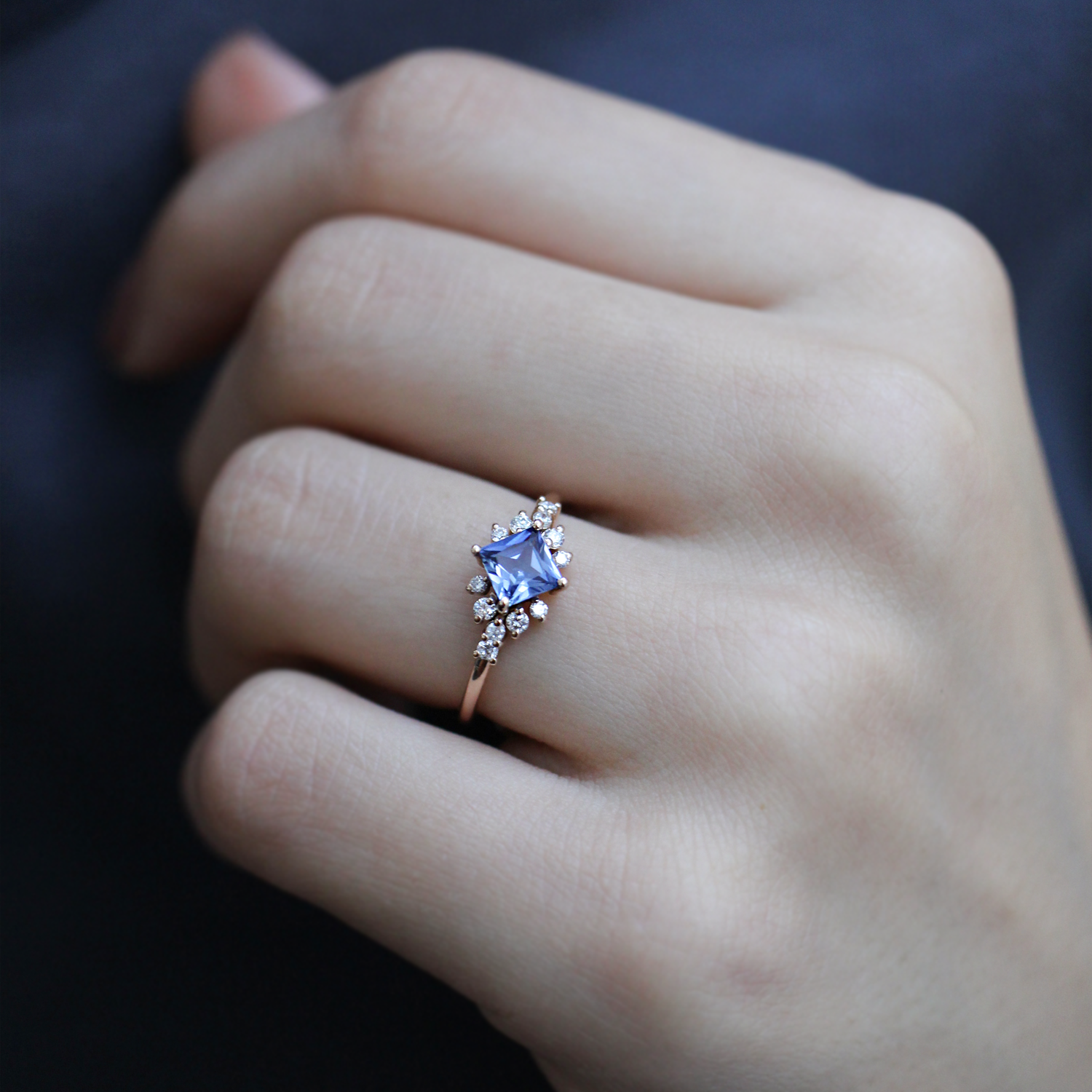 Vintage Prenses Blue Topaz & Pırlanta Yüzük