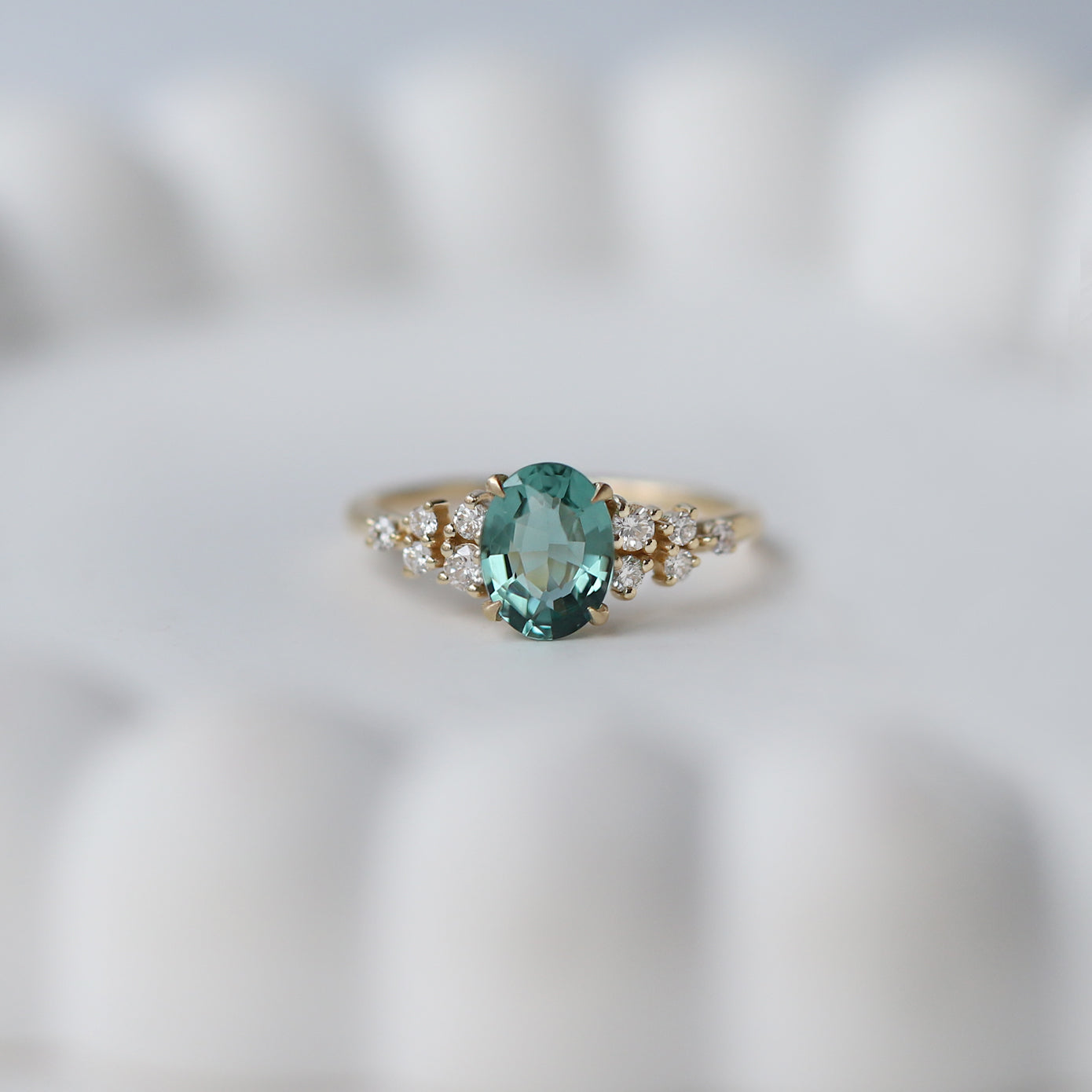 Vintage Tasarım Asimetri Pırlanta & Turmalin Yüzük