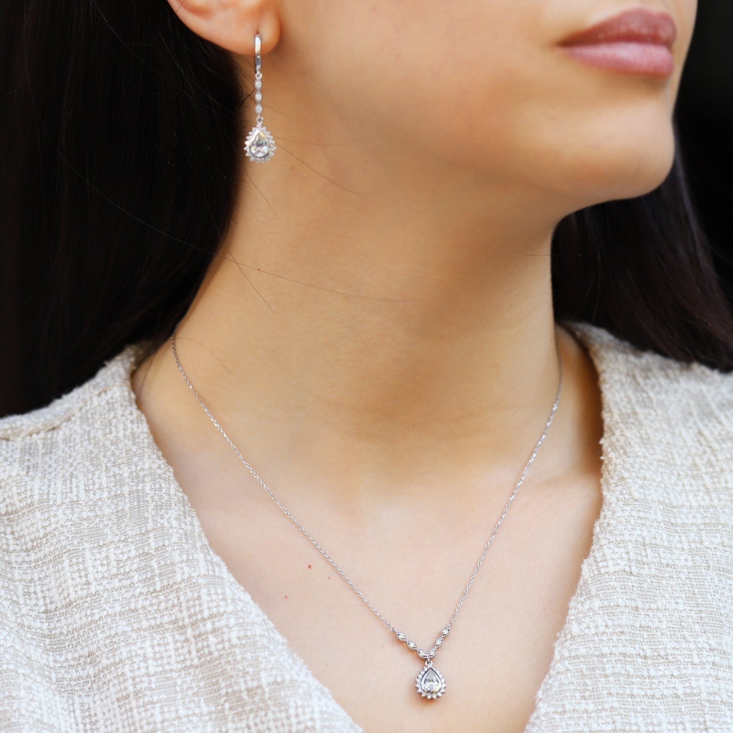 Vintage Tasarım Damla Beyaz Topaz & Pırlanta Set
