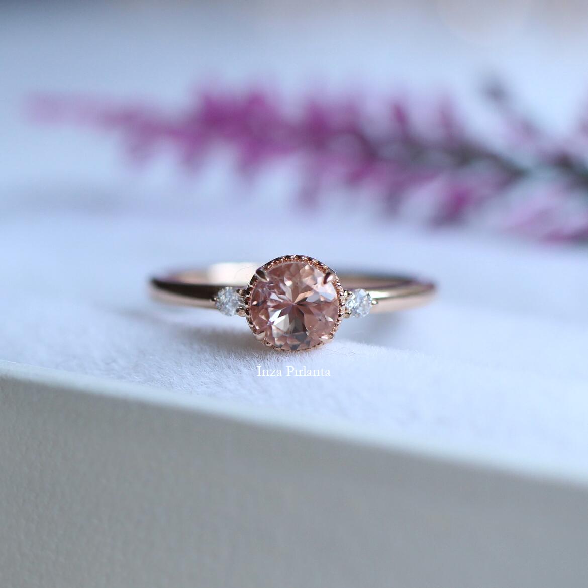 Vintage Tasarım Morganite & Pırlanta Yüzük