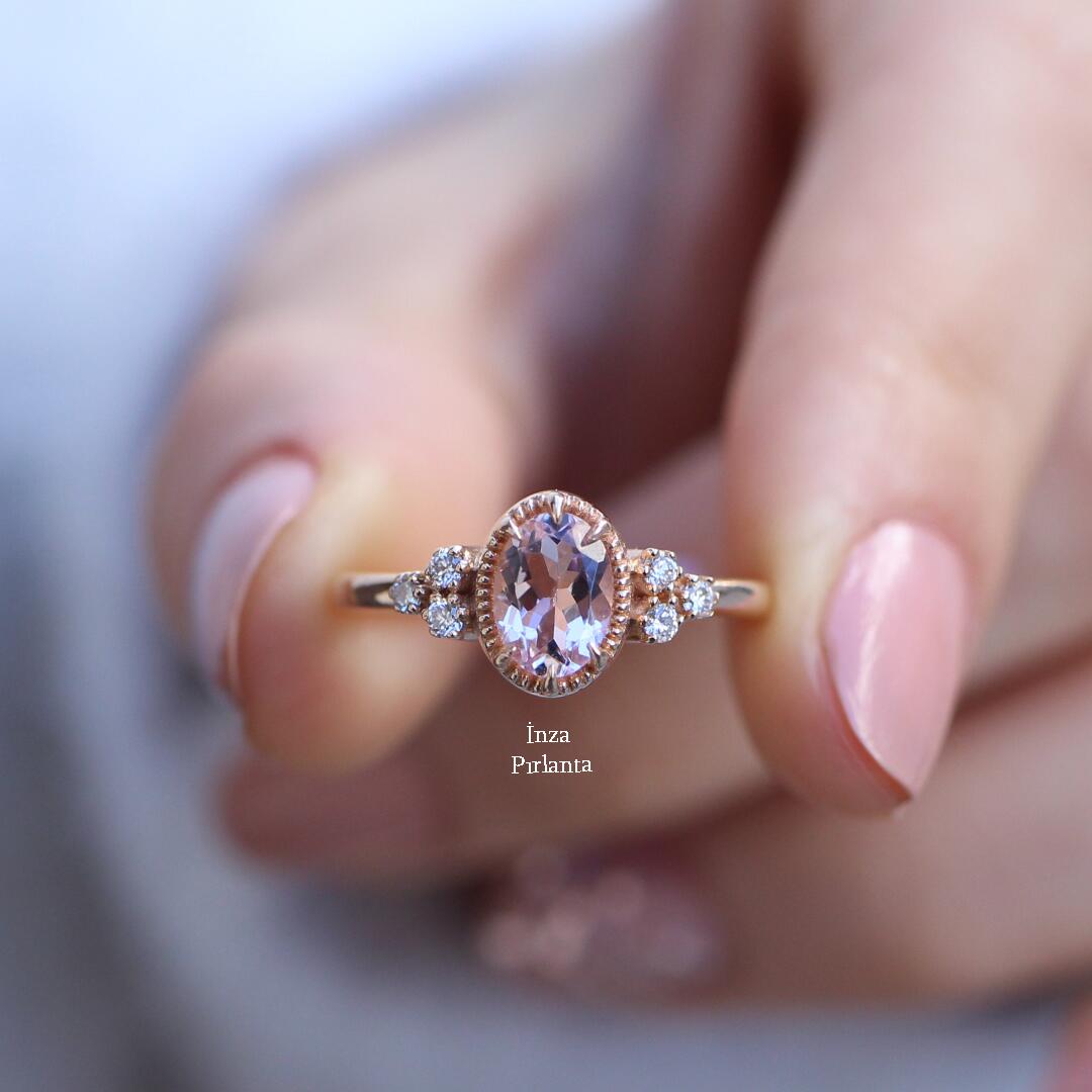 Vintage Tasarım Morganite & Pırlanta Yüzük