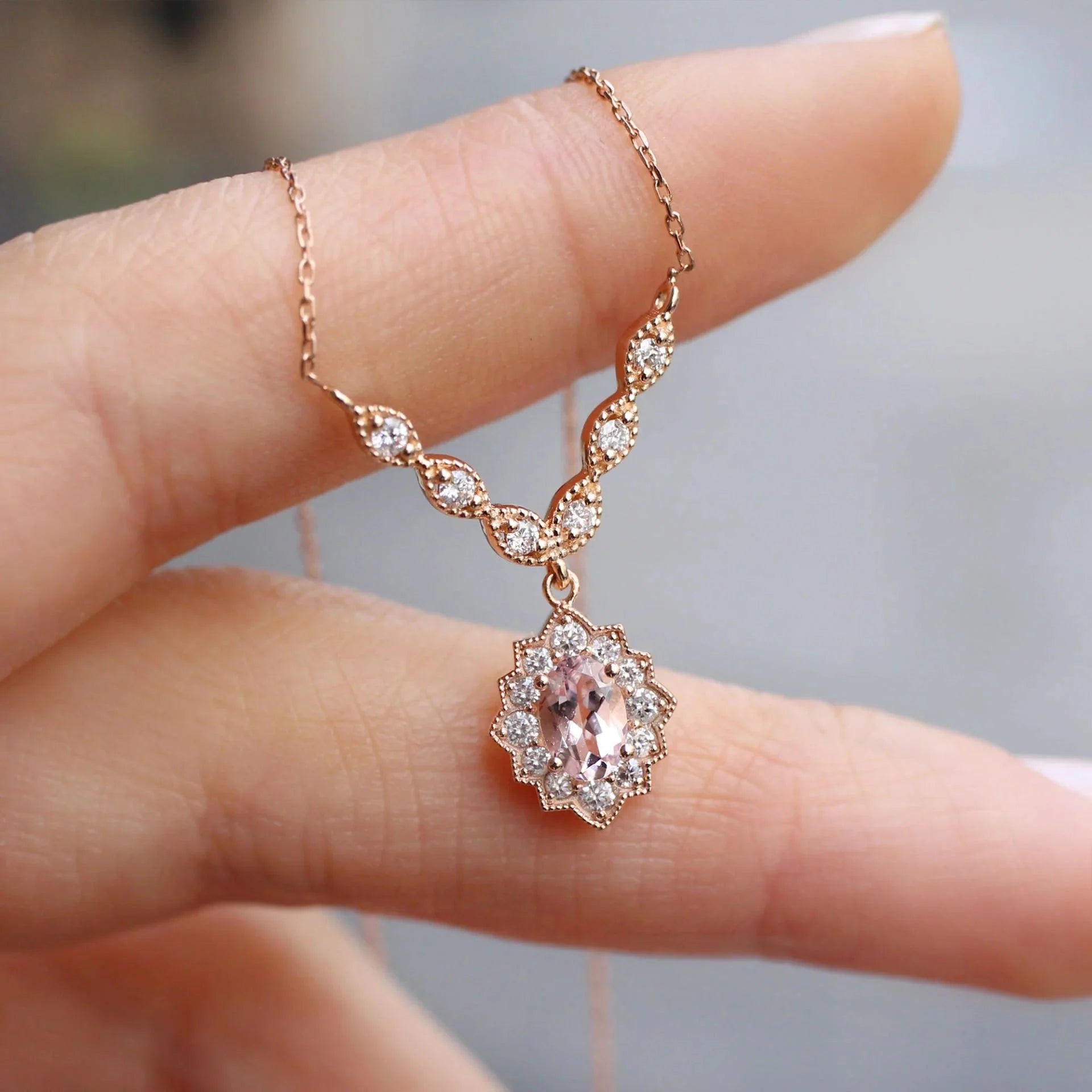 Vintage Venice Pırlanta & Morganite Kolye