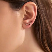 Viora Yakut ve Pırlanta Taşlı Rose Altın Tek Küpe