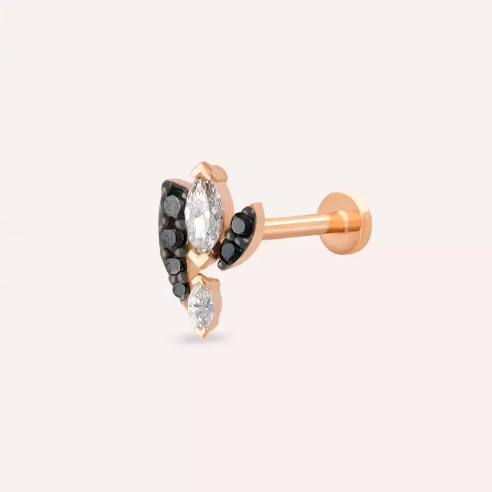 Visal Siyah Pırlanta Taşlı Rose Altın Piercing