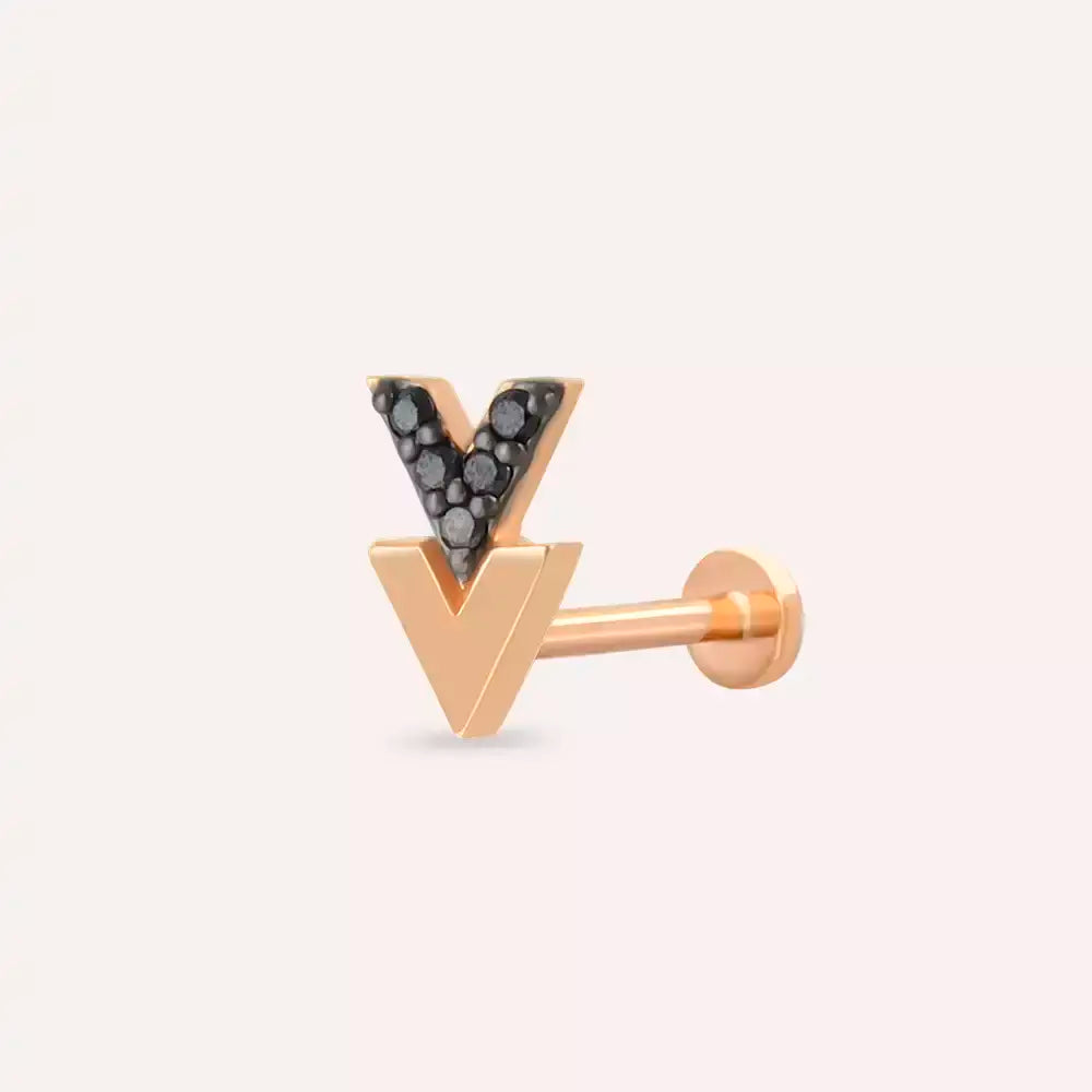 Vivi Siyah Pırlanta Taşlı Rose Altın Piercing