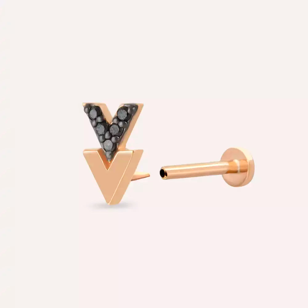 Vivi Siyah Pırlanta Taşlı Rose Altın Piercing