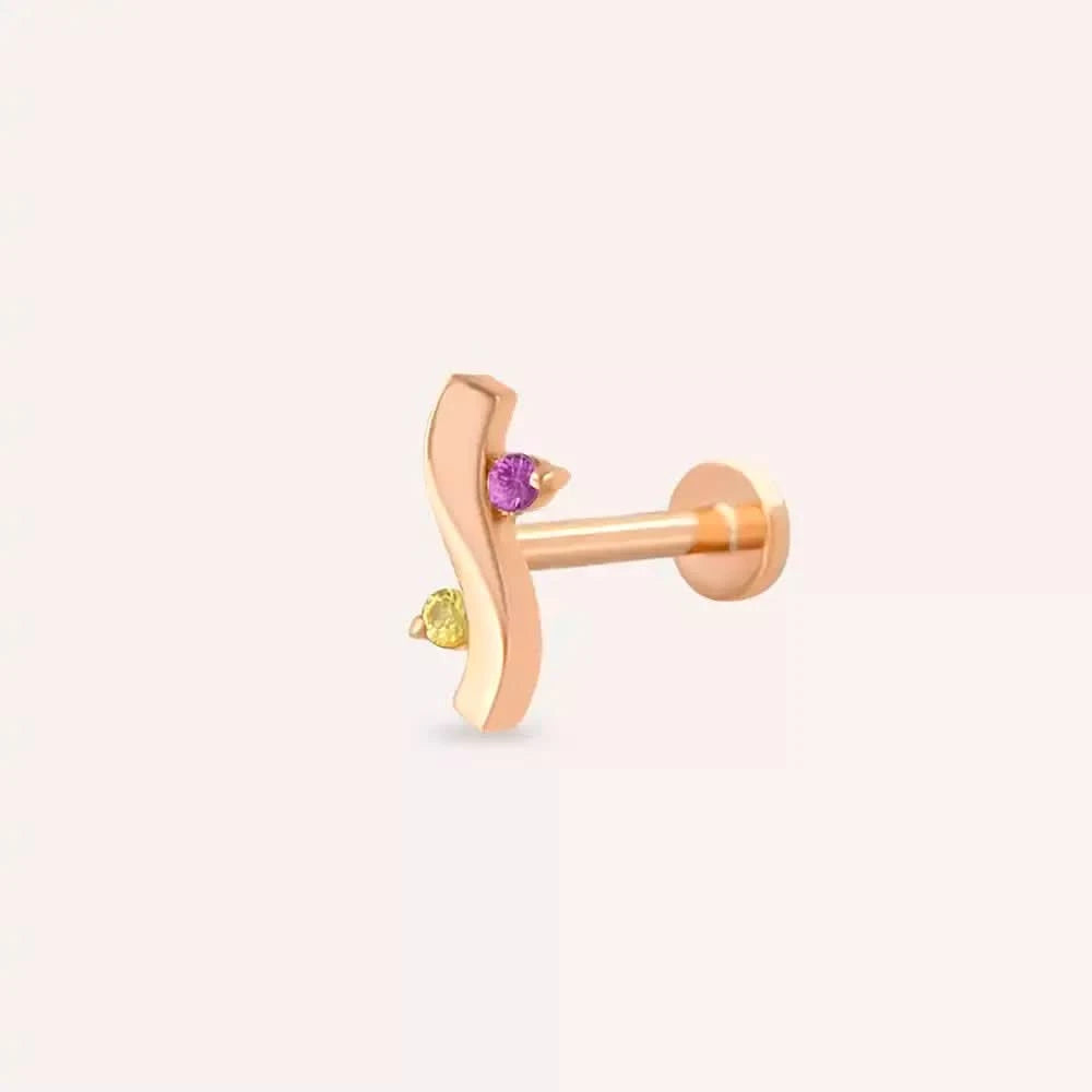 Wave Yellow ve Pink Safir Taşlı Rose Altın Piercing