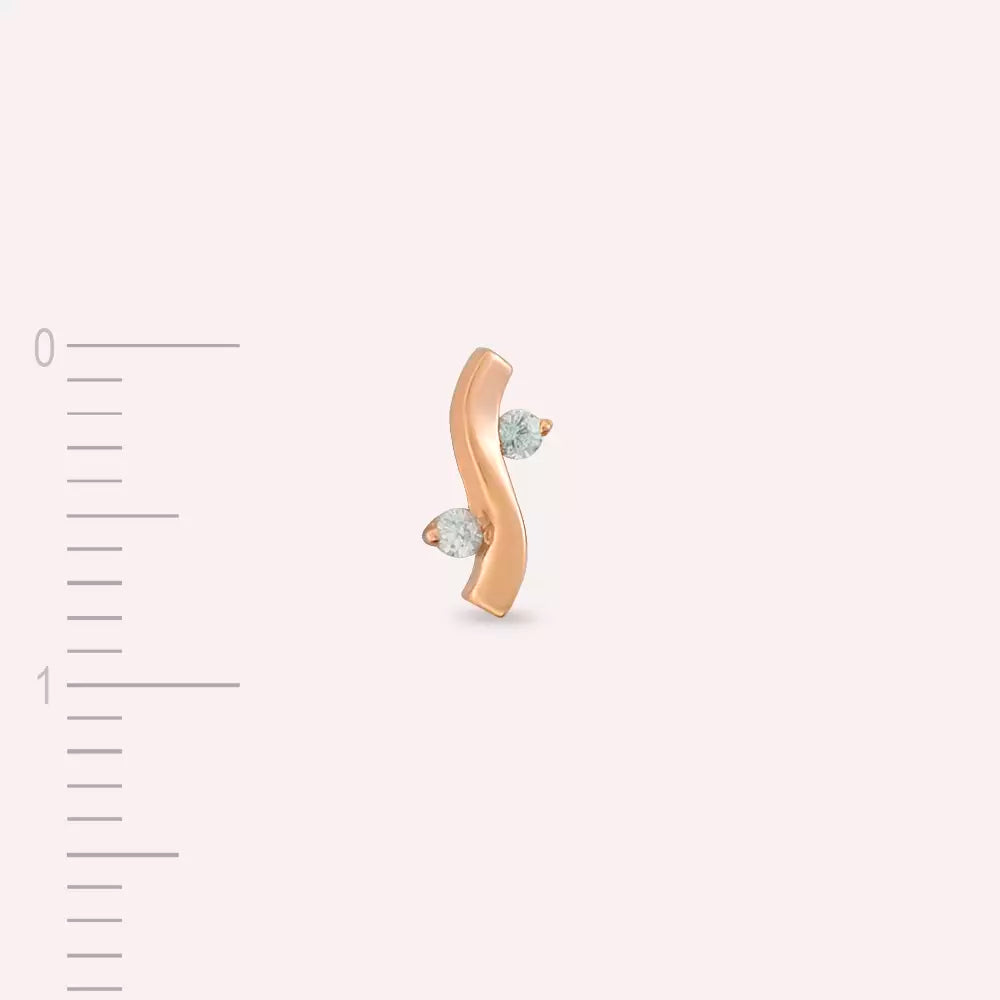 Wavy Multicolor Safir Taşlı Rose Altın Tek Küpe