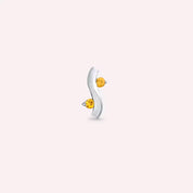 Wavy Yellow Safir Taşlı Beyaz Altın Tek Küpe