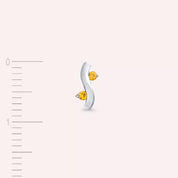 Wavy Yellow Safir Taşlı Beyaz Altın Tek Küpe