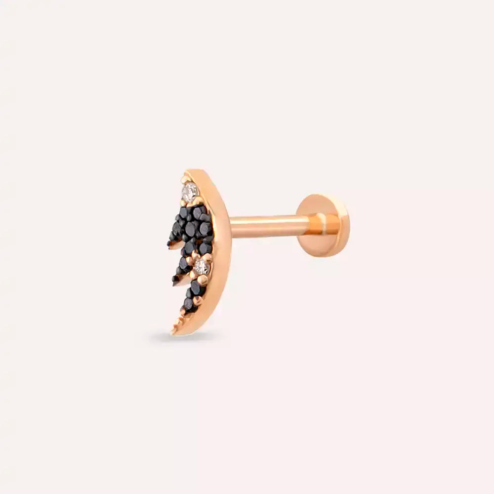 Sharp Siyah Pırlanta Taşlı Rose Altın Piercing