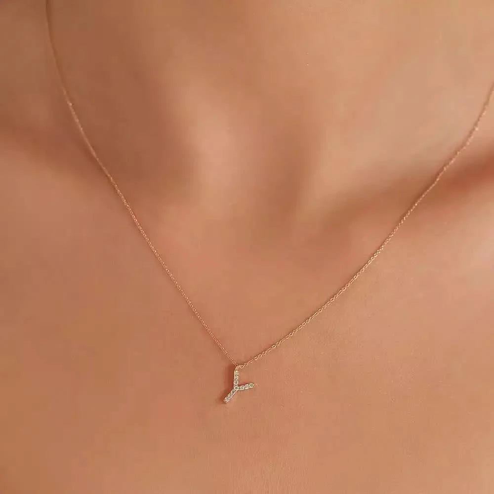 Y Harf 0.07 CT Pırlanta Taşlı Rose Altın Kolye