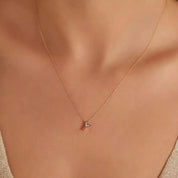 Y Harf Pırlanta Taşlı ve Pembe Mineli Rose Altın Kolye